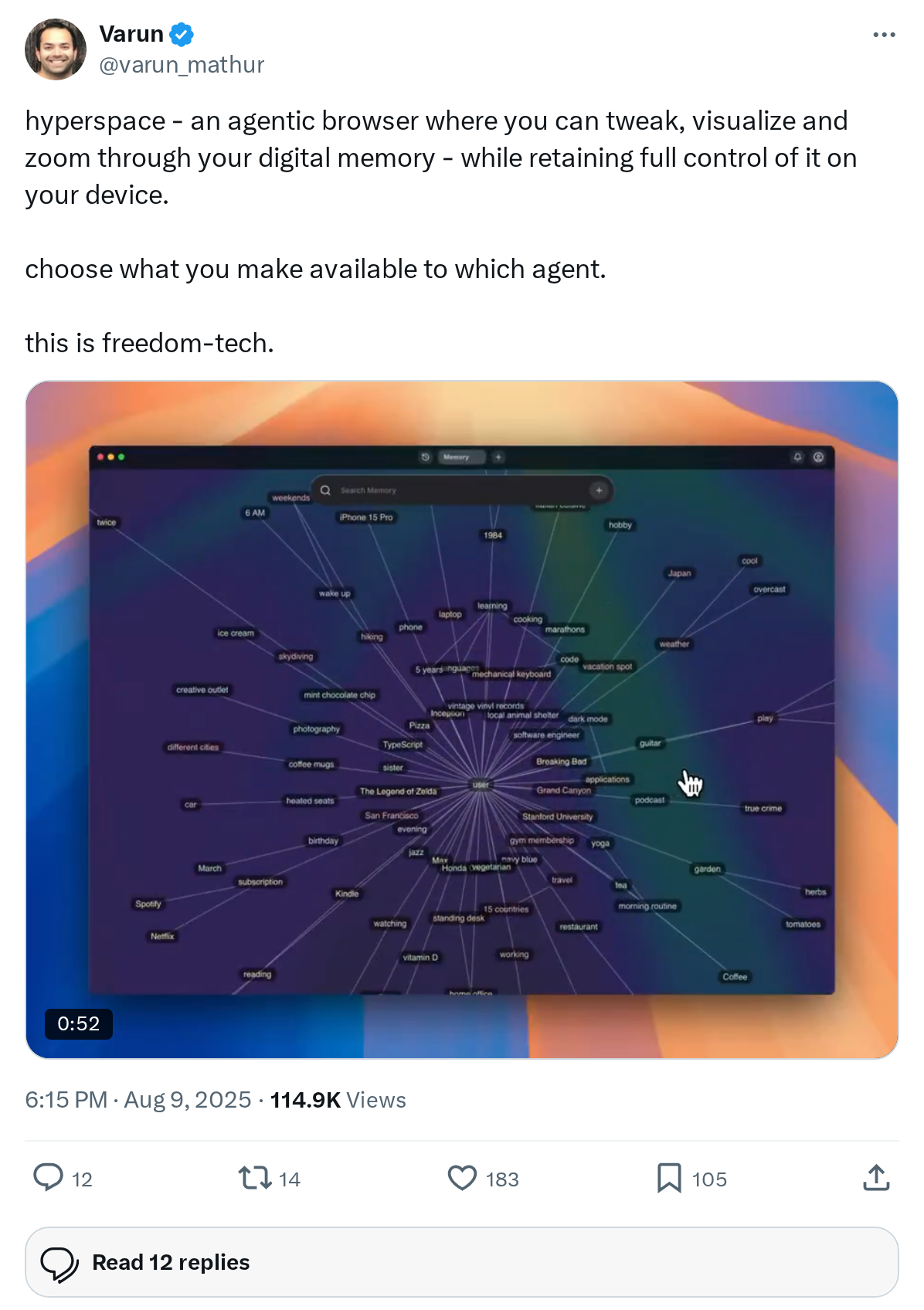 hyperspace - an agentic browser where you can tweak, visualize and zoom through your digital memory - while retaining full control of it on