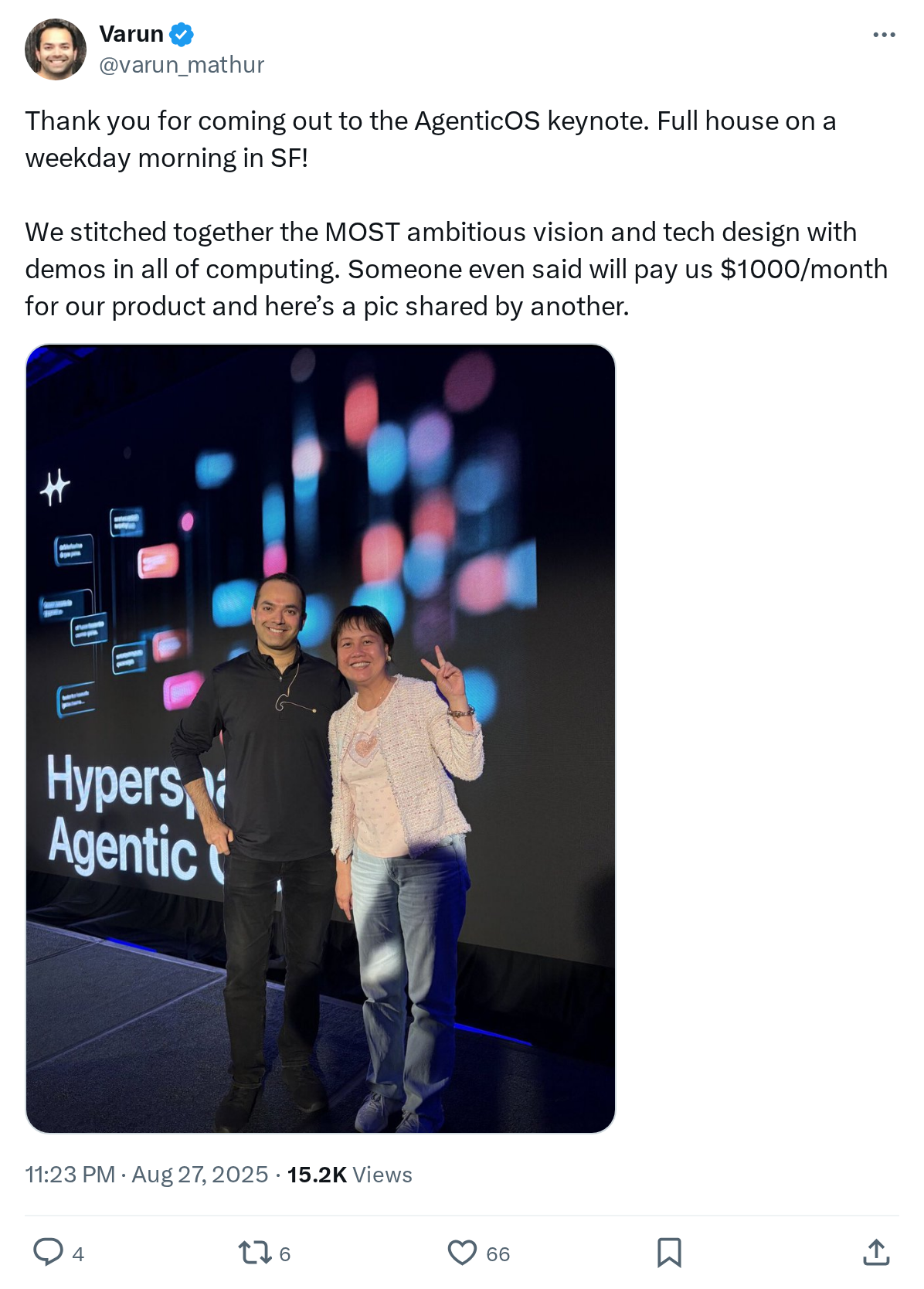 Thank you for coming out to the AgenticOS keynote. Full house on a weekday morning in SF!
We stitched together the MOST ambitious vision a