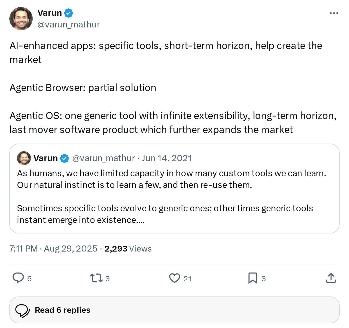 AI-enhanced apps: specific tools, short-term horizon, help create the market
Agentic Browser: partial solution
Agentic OS: one generic too