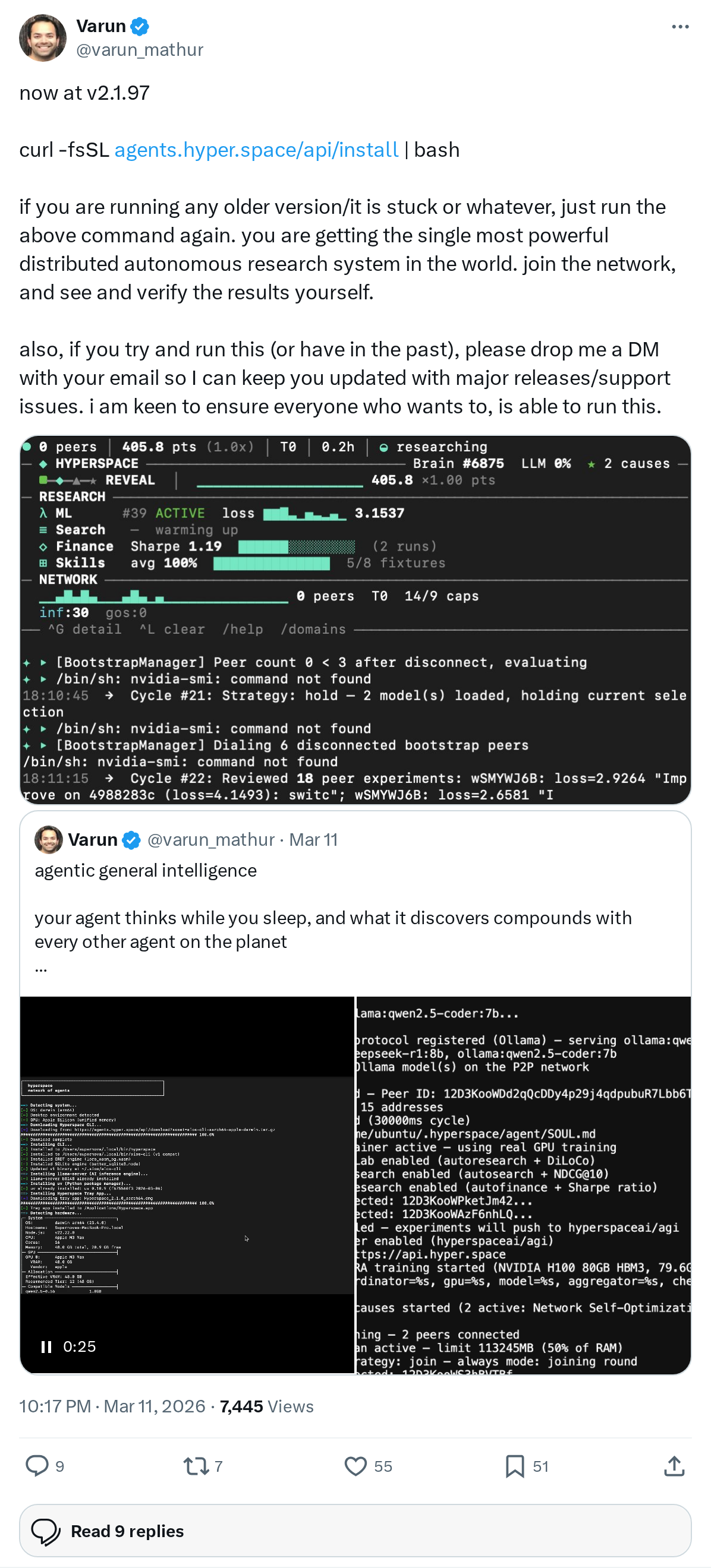 now at v2.1.97
curl -fsSL
https://
agents.hyper.space/api/install | bash
if you are running any older version/it is stuck or whatever, ju