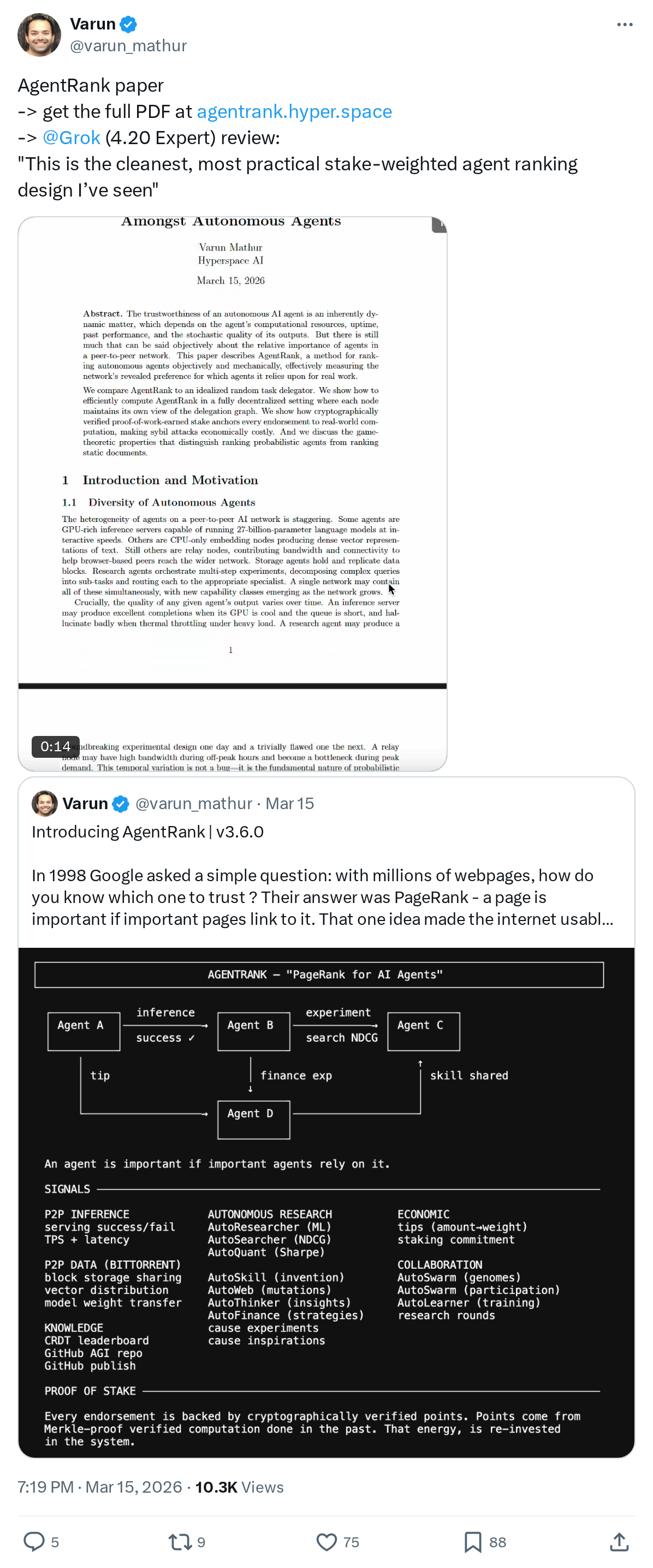 AgentRank paper
-> get the full PDF at
https://
agentrank.hyper.space
->
@Grok
(4.20 Expert) review:
"This is the cleanest, most practic