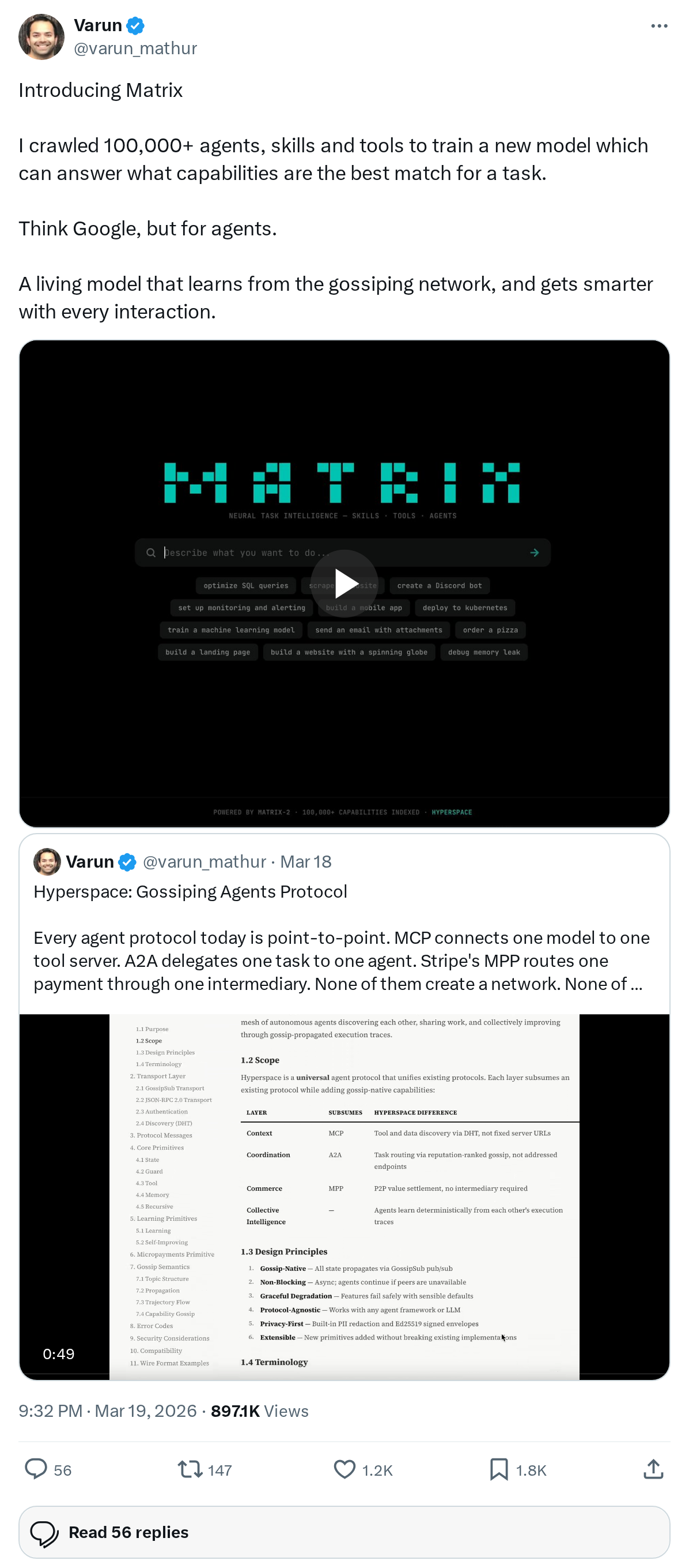Introducing Matrix
I crawled 100,000+ agents, skills and tools to train a new model which can answer what capabilities are the best match f